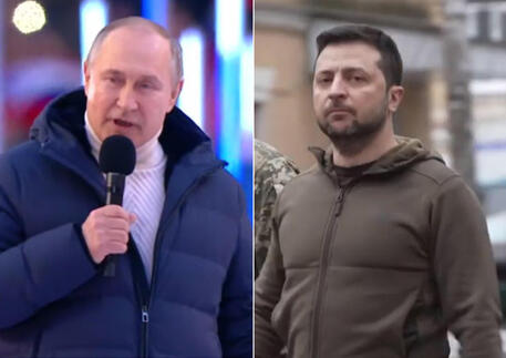 La combo mostra il presidente russo Vladimir Putin (S) e il presidente ucraino Volodymyr Zelensky.
ANSA
+++EDITORIAL USE ONLY - NO SALES+++