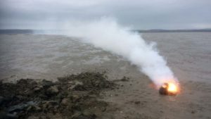 Unexploded munition on fire in the Gower Peninsula 150319 CREDIT ROYAL NAVY